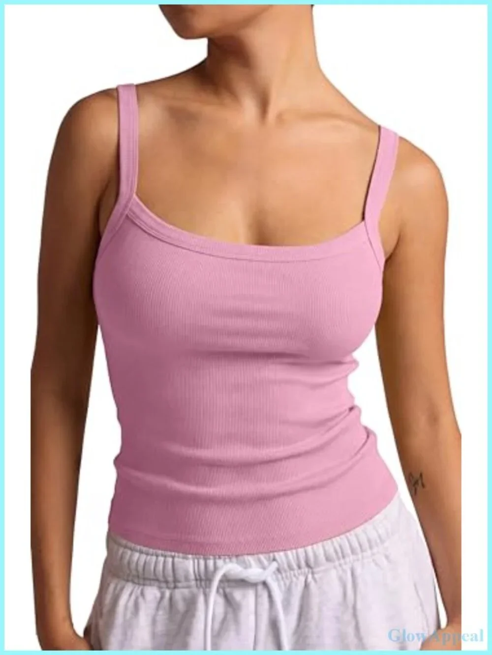 Cotton Rib Padded Tank Top Square Neck Sleeveless Camisole Going Out